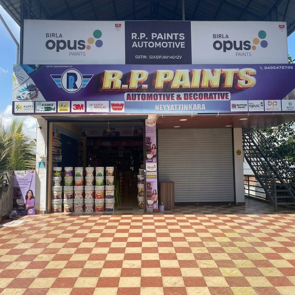R.P. Paints Showroom Front Exterior - Premium Paint Showroom Gallery